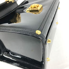 Versace Handbag Sunburst Logo Vanity Bag Patent Leather Black