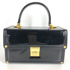 Versace Handbag Sunburst Logo Vanity Bag Patent Leather Black