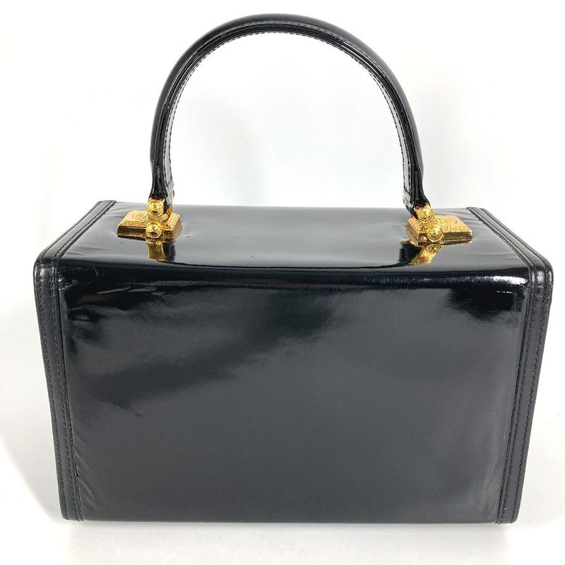 Versace Handbag Sunburst Logo Vanity Bag Patent Leather Black