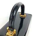 Versace Handbag Sunburst Logo Vanity Bag Patent Leather Black