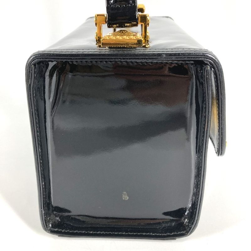Versace Handbag Sunburst Logo Vanity Bag Patent Leather Black