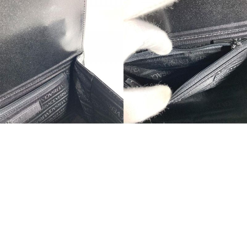 Versace Handbag Sunburst Logo Vanity Bag Patent Leather Black
