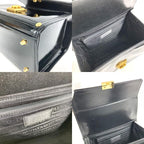 Versace Handbag Sunburst Logo Vanity Bag Patent Leather Black