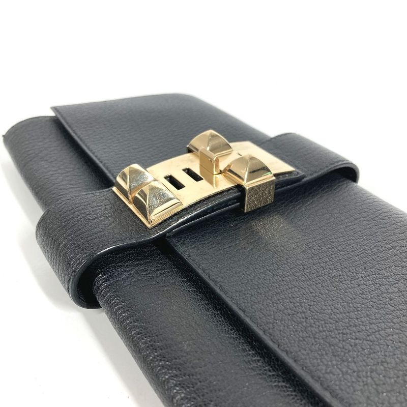 Hermes Clutch Bag Pochette Meddle Logo Leather Black