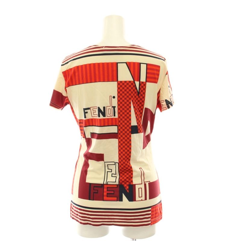 Fendi T-Shirt All Over Pattern Short Sleeve 44 Red Beige Black YM