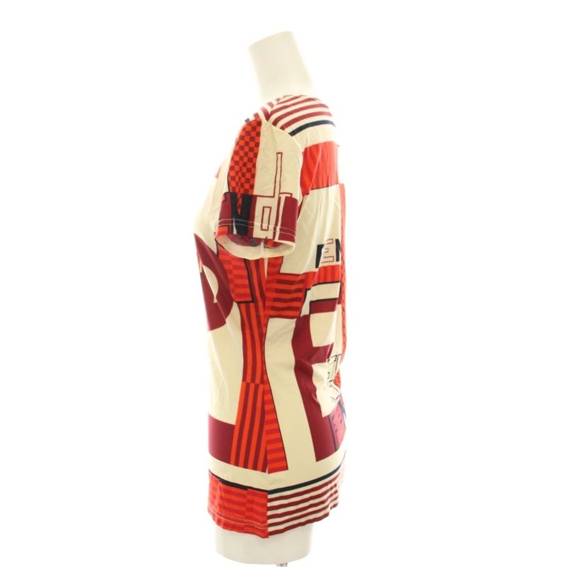 Fendi T-Shirt All Over Pattern Short Sleeve 44 Red Beige Black YM