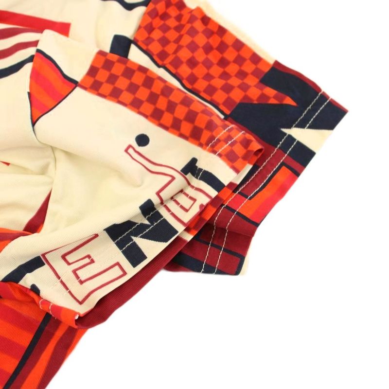 Fendi T-Shirt All Over Pattern Short Sleeve 44 Red Beige Black YM