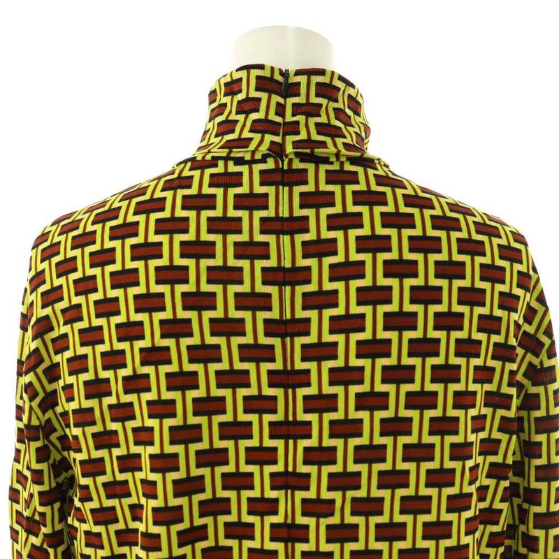 Prada High Neck Top Long Sleeve 40 Yellow Green Brown Beige Shoulder Bag