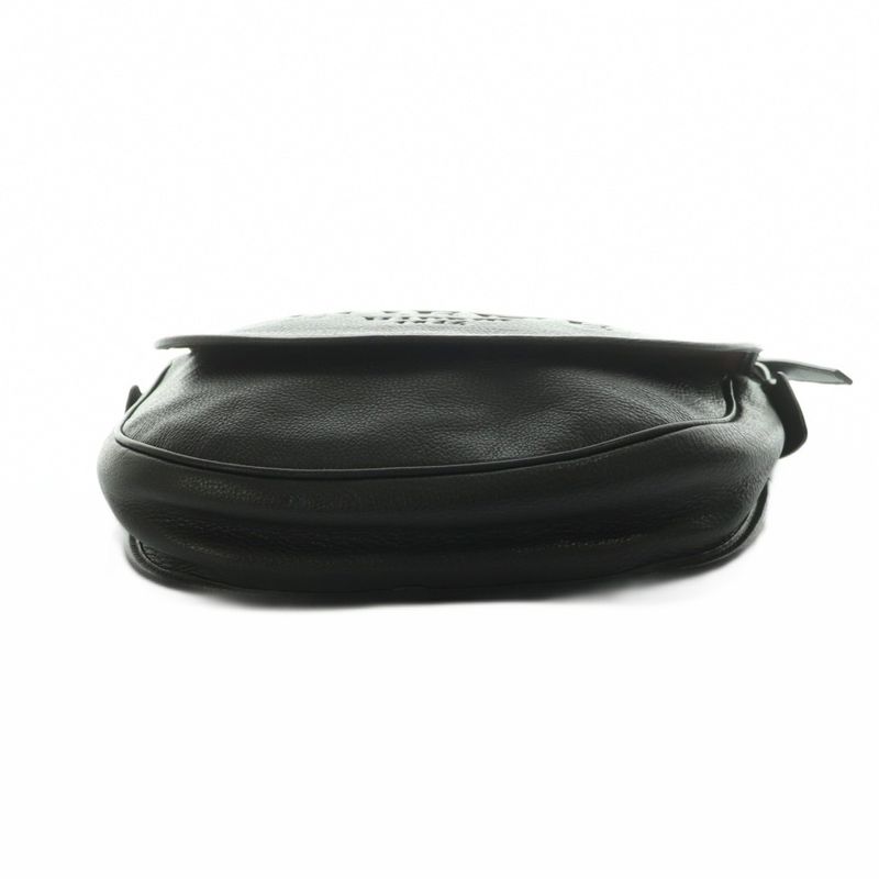Loewe Heritage Satchel Shoulder Bag Leather Flap Logo Shape Press Black MI • OS