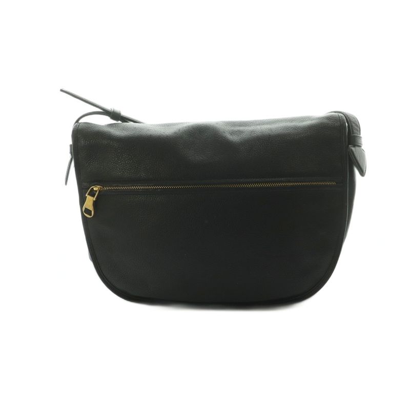 Loewe Heritage Satchel Shoulder Bag Leather Flap Logo Shape Press Black MI • OS