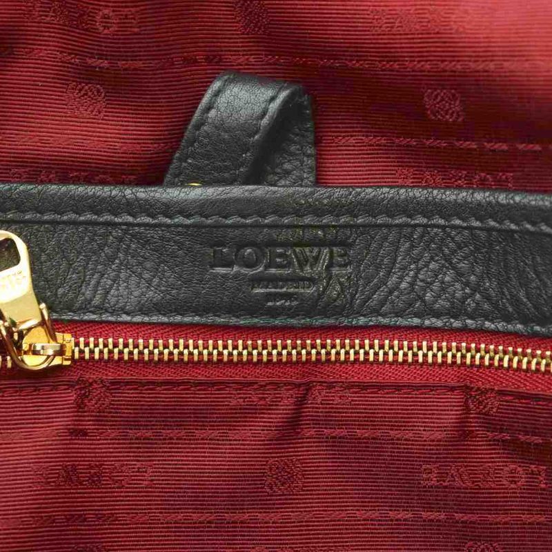 Loewe Heritage Satchel Shoulder Bag Leather Flap Logo Shape Press Black MI • OS