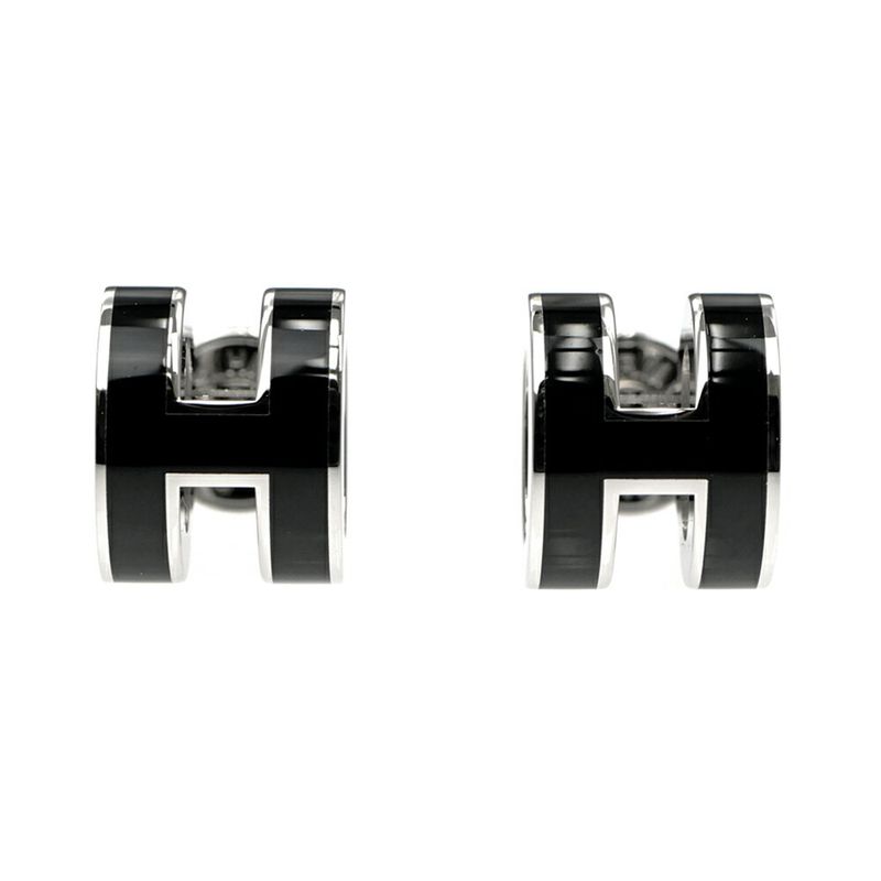 Hermes Earrings Pop Mini Pair Black Silver