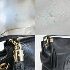 Gucci Soho Shoulder Bag Tote Fringe Black Gold