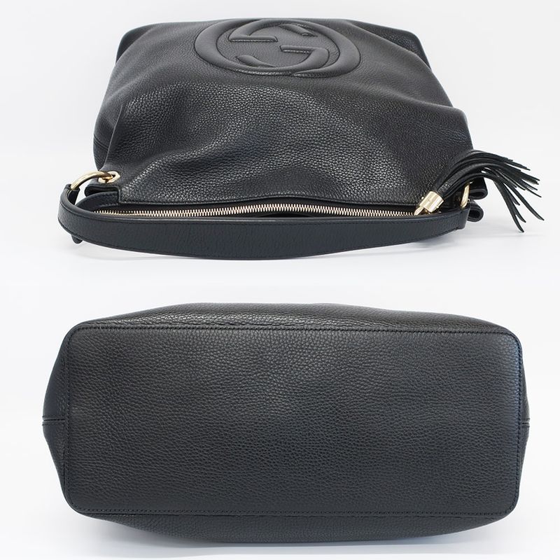 Gucci Soho Shoulder Bag Tote Fringe Black Gold