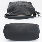 Gucci Soho Shoulder Bag Tote Fringe Black Gold
