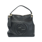 Gucci Soho Shoulder Bag Tote Fringe Black Gold