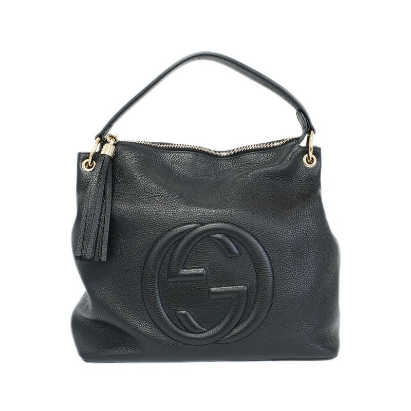 Gucci Soho Shoulder Bag Tote Fringe Black Gold