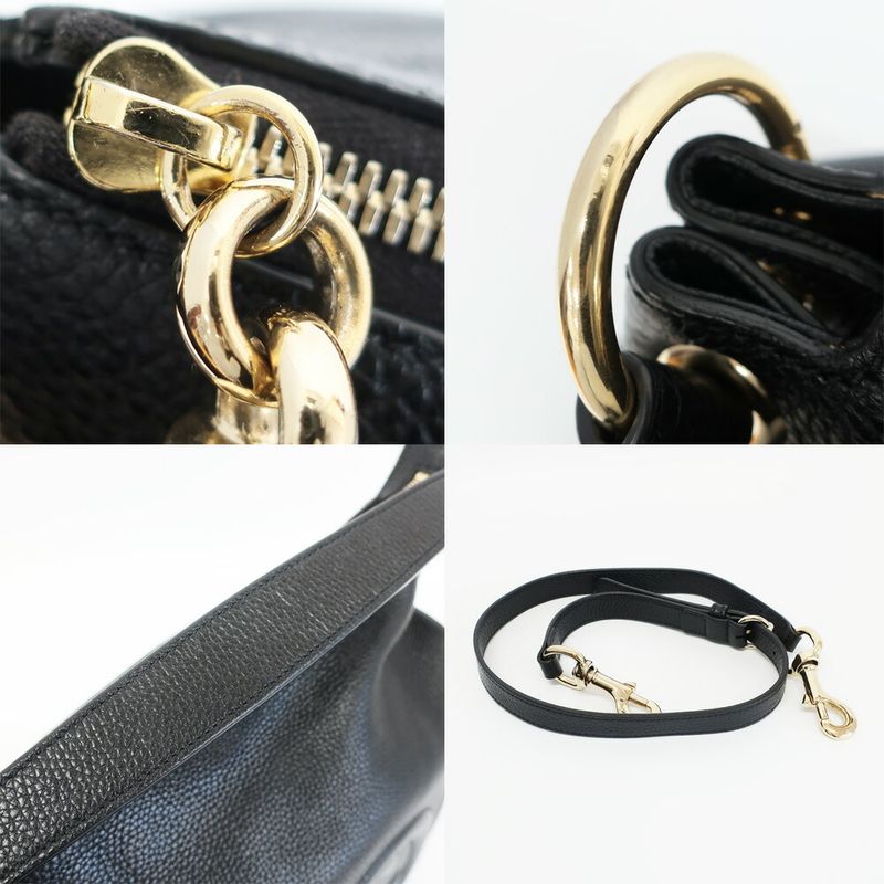 Gucci Soho Shoulder Bag Tote Fringe Black Gold