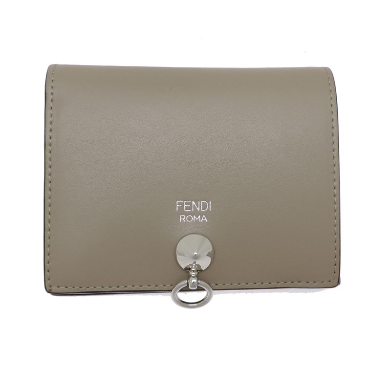 Fendi Bifold Wallet Leather Beige Grey