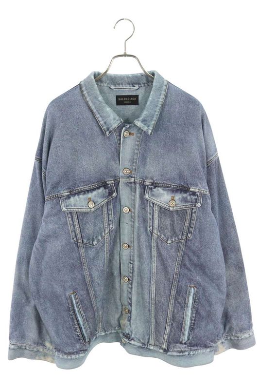 Balenciaga 22AW 714044 Tnva4 Trompe L'oeil Transfer Print Denim Jacket Men's 4
