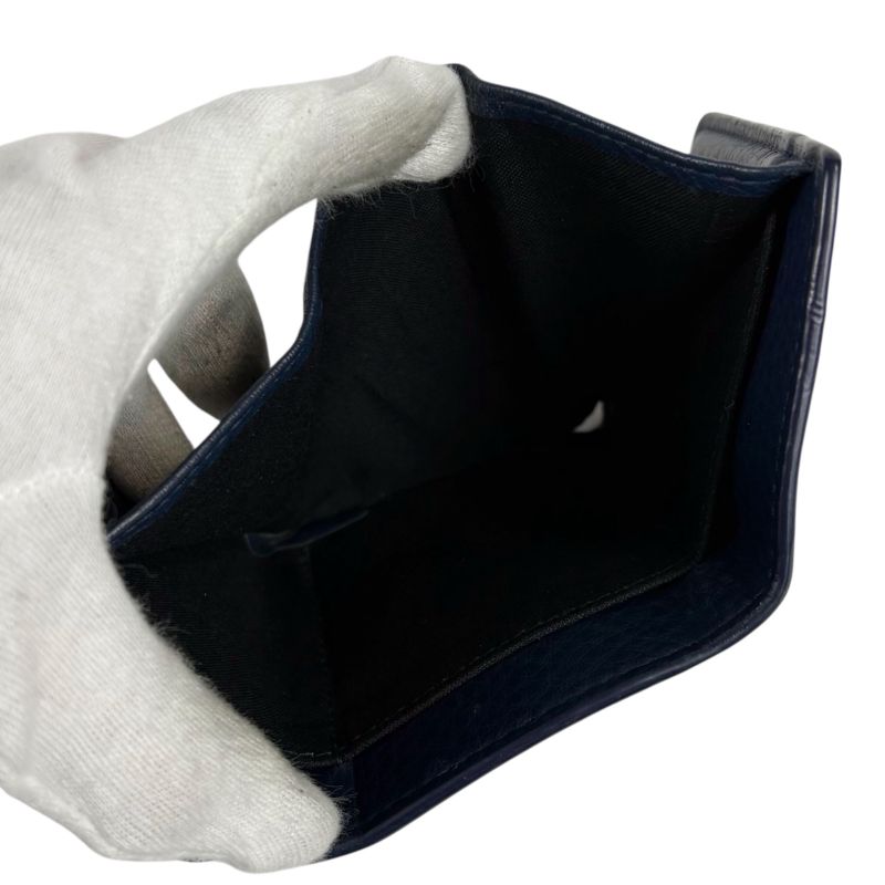 Balenciaga Paper Mini Wallet Trifold Navy Leather