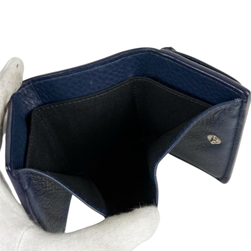 Balenciaga Paper Mini Wallet Trifold Navy Leather