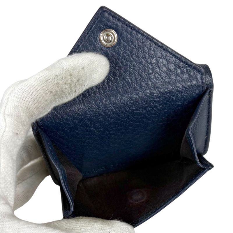 Balenciaga Paper Mini Wallet Trifold Navy Leather