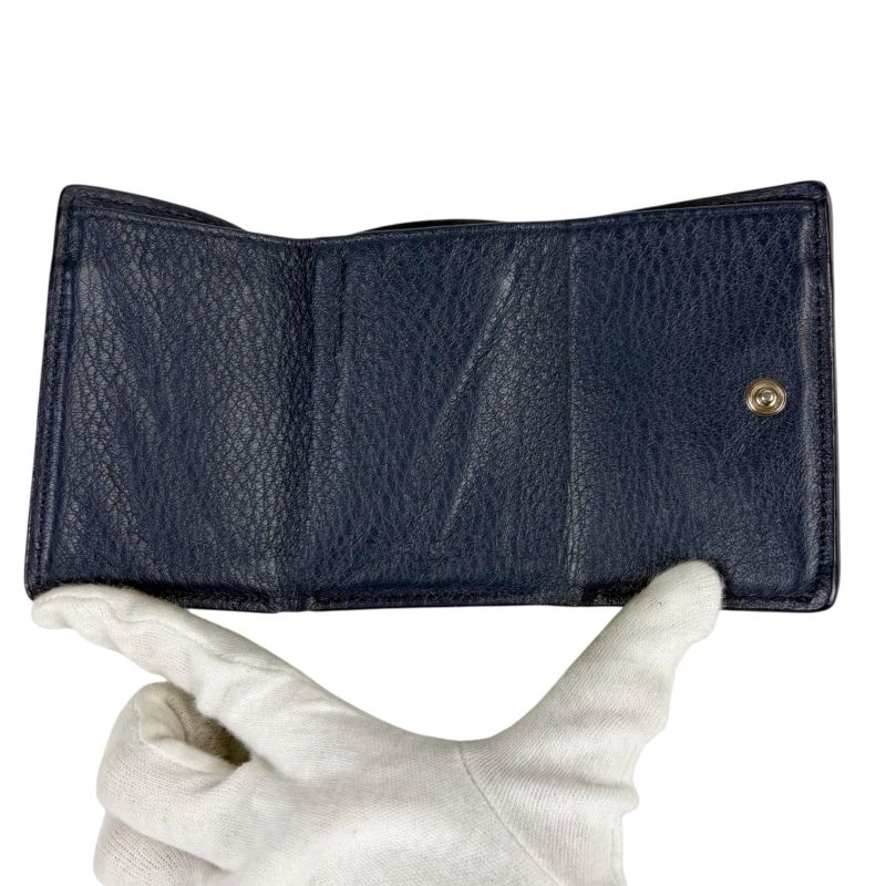 Balenciaga Paper Mini Wallet Trifold Navy Leather