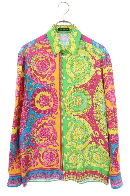Versace A230602 A75980 All-over Pattern Silk Long Sleeve Shirt Men's 38
