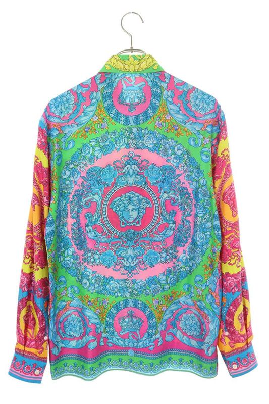 Versace A230602 A75980 All-over Pattern Silk Long Sleeve Shirt Men's 38