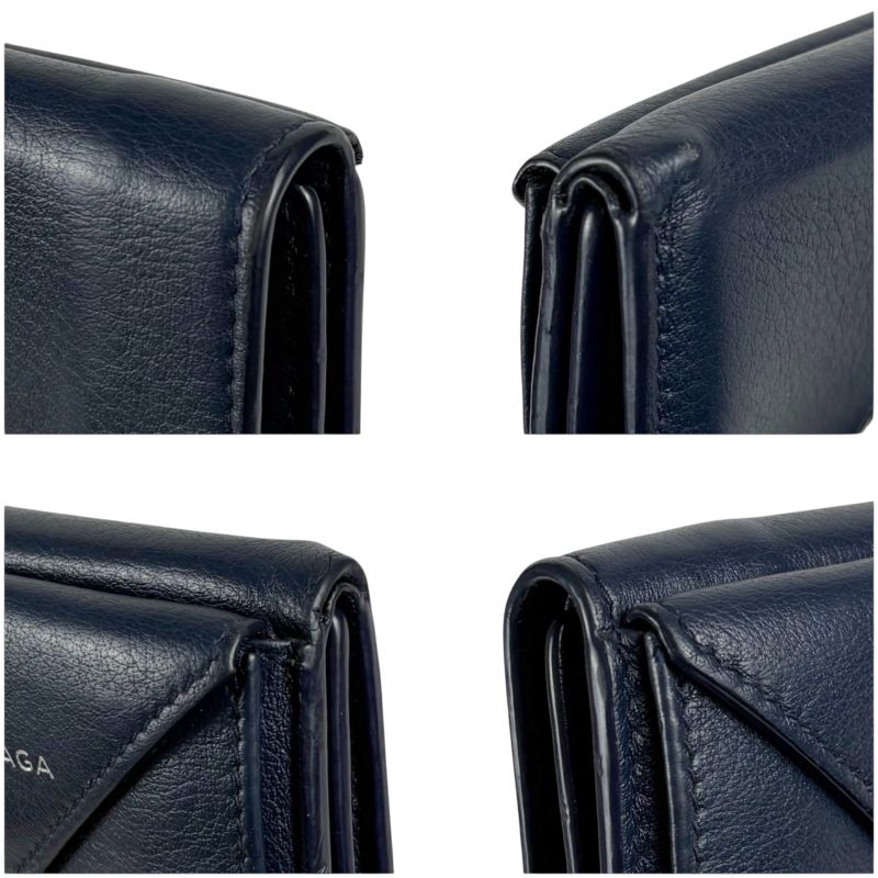Balenciaga Paper Mini Wallet Trifold Navy Leather