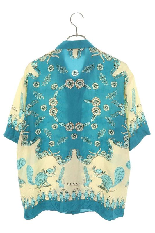 Gucci 654886 Zagwy Allover Pattern Silk Short Sleeve Shirt Men's 48