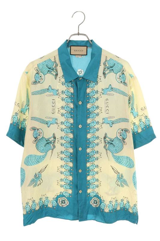 Gucci 654886 Zagwy Allover Pattern Silk Short Sleeve Shirt Men's 48