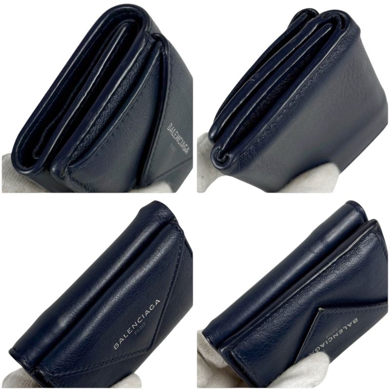 Balenciaga Paper Mini Wallet Trifold Navy Leather