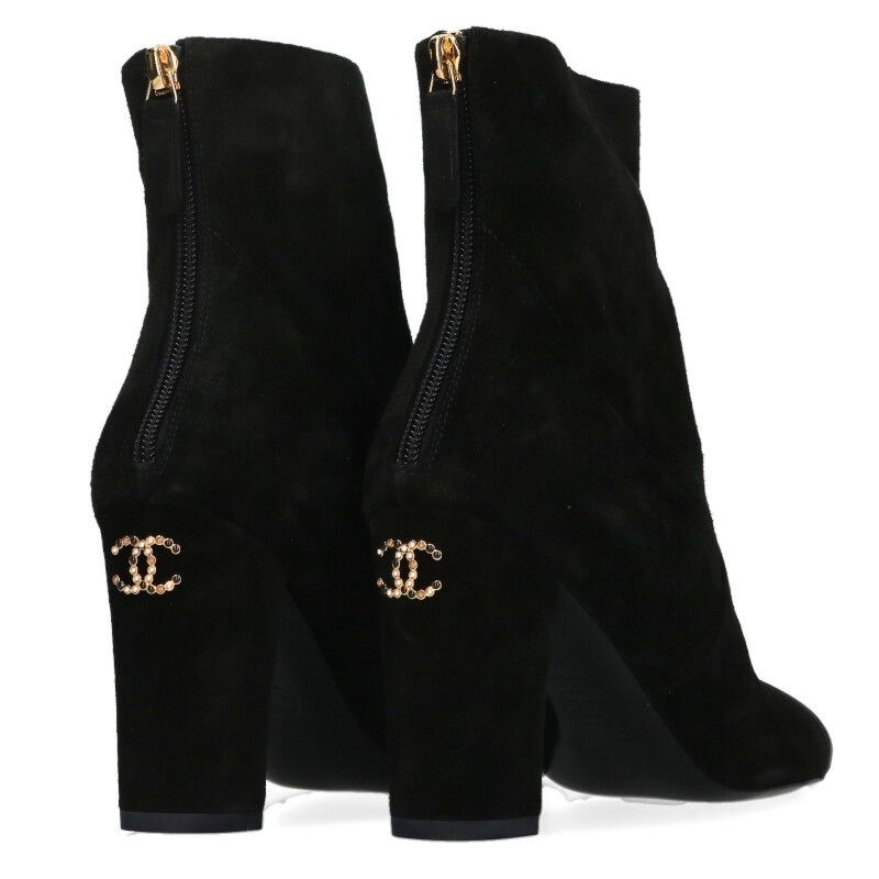 Chanel G45900 B17982 Suede Cuffskin Back Zip Heel Boots Women's 36.5