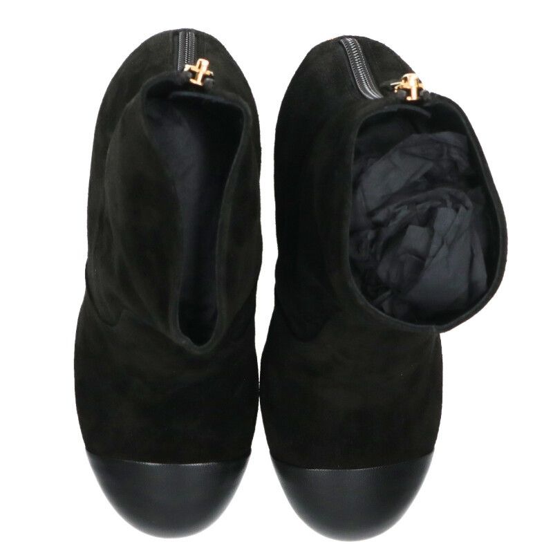 Chanel G45900 B17982 Suede Cuffskin Back Zip Heel Boots Women's 36.5