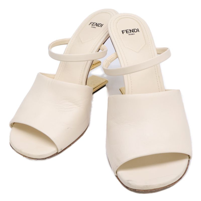 Fendi First Leather Mule Sandals 37 Ivory