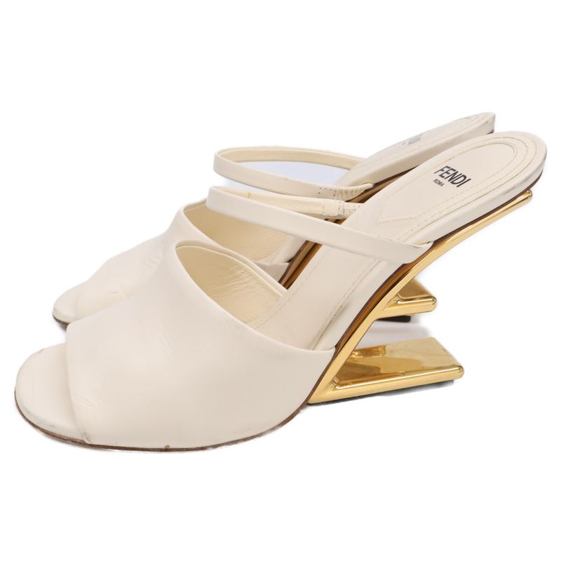 Fendi First Leather Mule Sandals 37 Ivory