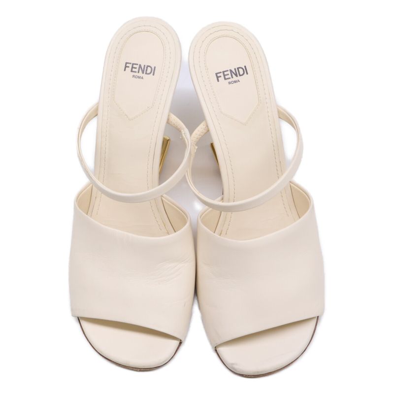 Fendi First Leather Mule Sandals 37 Ivory
