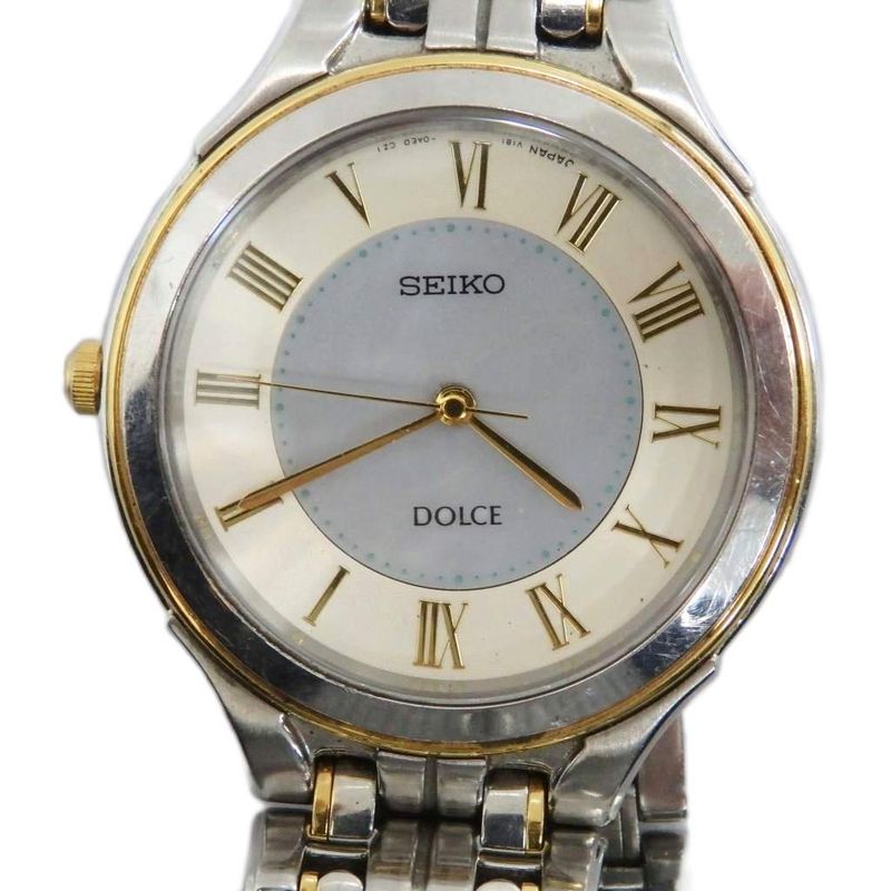 Seiko V181-0ac0 Dolce Watch Solar Shell Dial Roman Logo Silver Color • GY18 MQ
