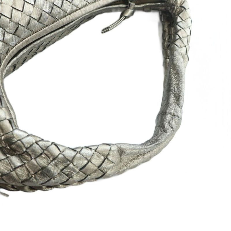 Bottega Veneta Intrecciato Hobo Semi-shoulder Hand Bag Leather Silver Color •