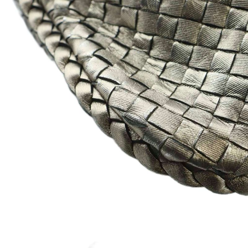 Bottega Veneta Intrecciato Hobo Semi-shoulder Hand Bag Leather Silver Color •