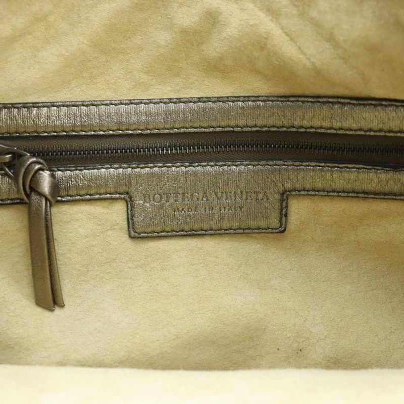 Bottega Veneta Intrecciato Hobo Semi-shoulder Hand Bag Leather Silver Color •
