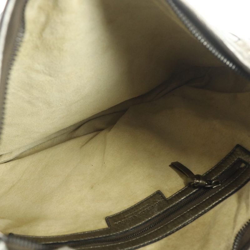 Bottega Veneta Intrecciato Hobo Semi-shoulder Hand Bag Leather Silver Color •