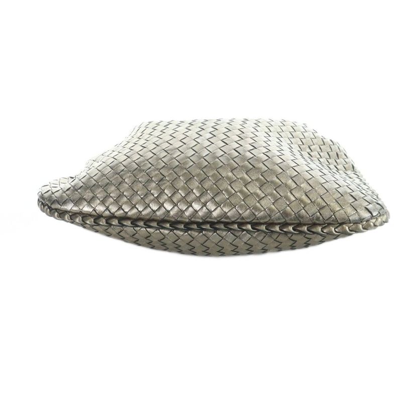 Bottega Veneta Intrecciato Hobo Semi-shoulder Hand Bag Leather Silver Color •