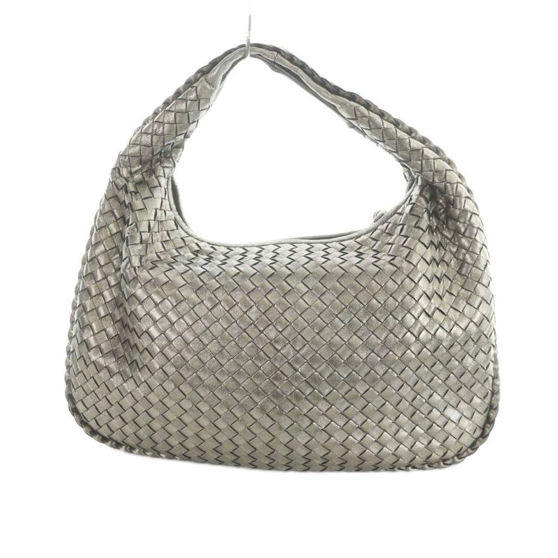 Bottega Veneta Intrecciato Hobo Semi-shoulder Hand Bag Leather Silver Color •