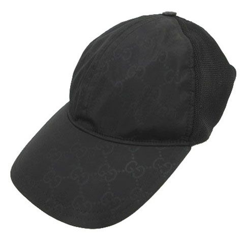 Gucci GG Pattern Nylon Mesh Cap Logo Cut Replacement Black Hat