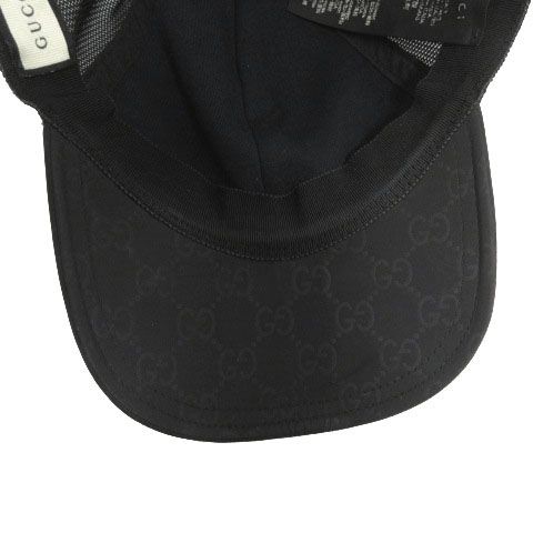 Gucci GG Pattern Nylon Mesh Cap Logo Cut Replacement Black Hat