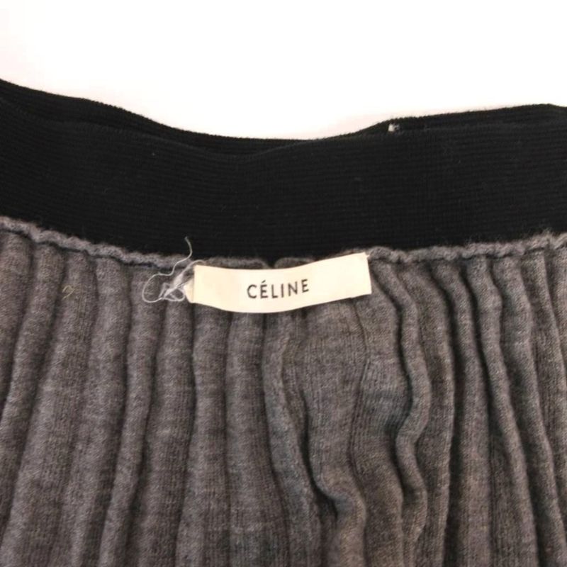 Celine Skirt Wool S Pleated Knit Long Length Gray ML • GY06