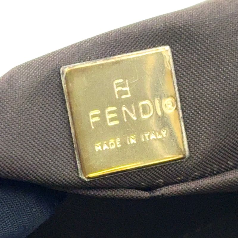 Fendi Zucca Pattern Square Leather × Canvas Brown × Beige Handbag Silver